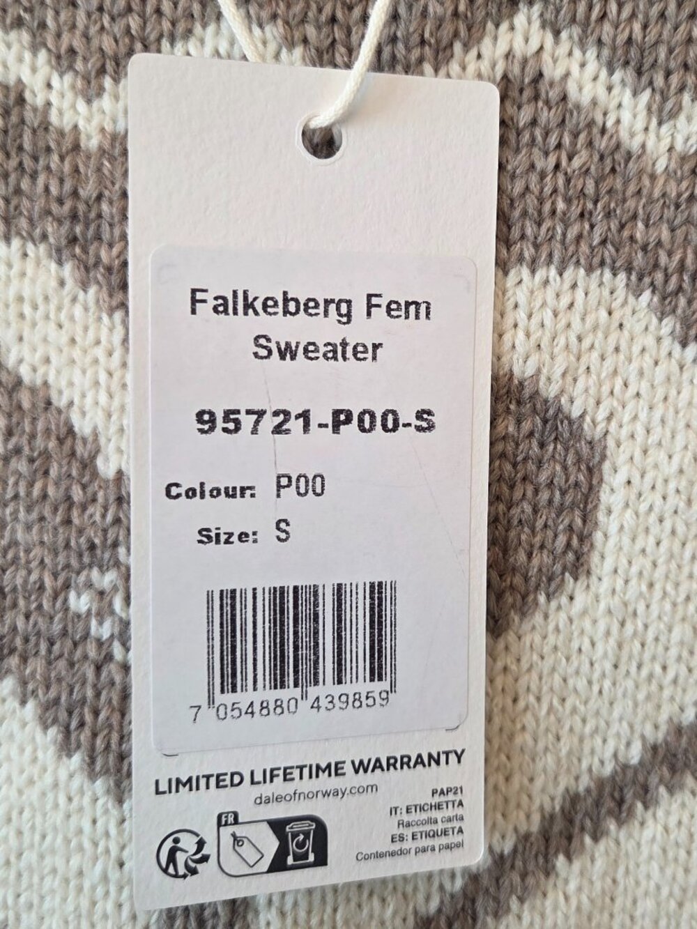 Dale Of Norway Falkeberg Fem Sweater Size S Taupe Neutral Fair Isle Wool NEW - Picture 5 of 11